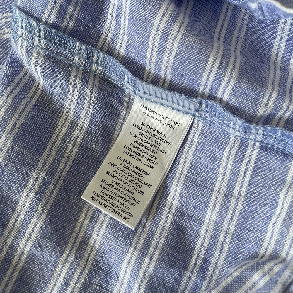 Beachlunch Lounge Blue & White Striped Linen Blend Wide Sleeve Side Tie Blouse - Picture 4 of 11
